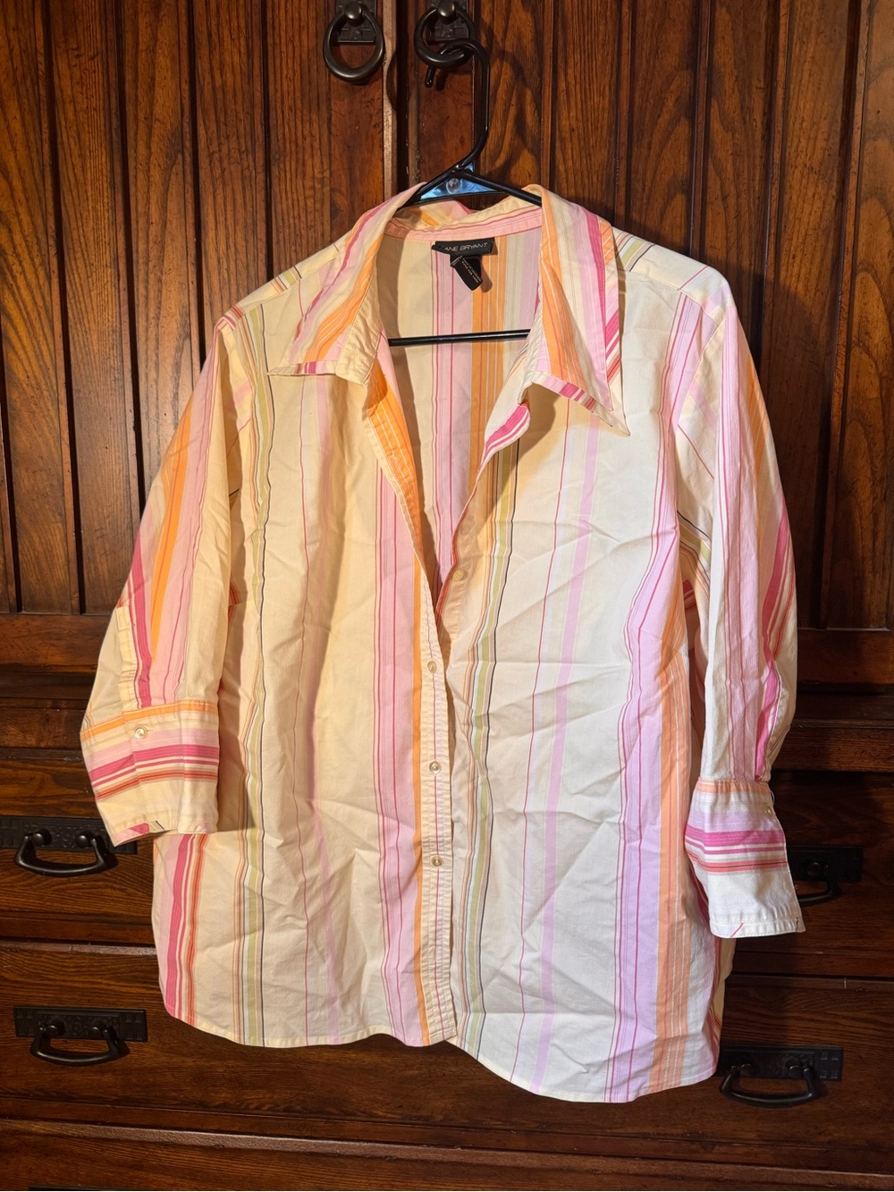 Lane Bryant Striped Button-Up Shirt in Yellow, Pink & Orange